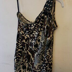 JNJ Animal Print Casual  One Shoulder  Blouse/ Large